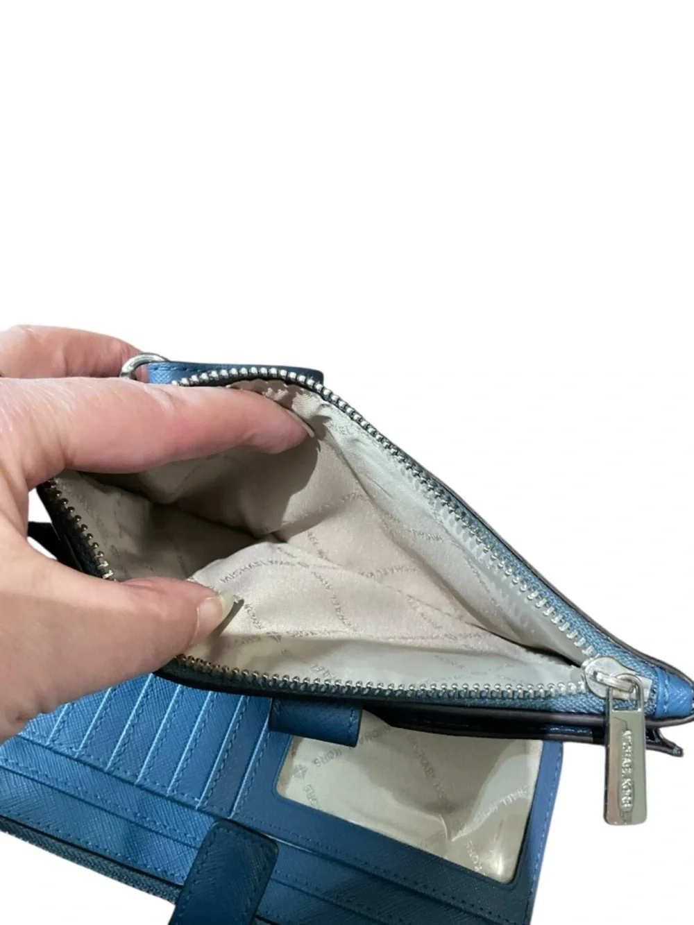 Michael Kors Teal Blue Saffiano Leather Wristlet Wallet
